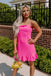 Elegant Pink Spaghetti Straps Ruffles Simple Cheap Sheath Short Homecoming Dresses, QB0517