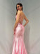 Elegant Pink Soft Satin Simple Halter Lace Up Back Mermaid Long Evening Prom Dresses,WGP505