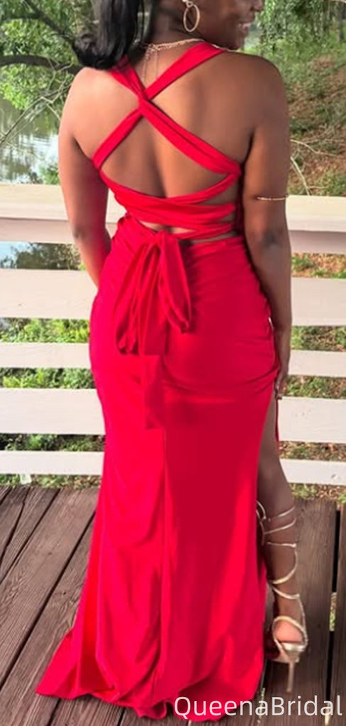Casual V-neck Halter Mermaid Long Prom Dress Ideas, Evening Party Dresses,WGP2015