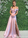 Sexy Off-the-shoulder High Slit Evening Gown Long Prom Dresses with Pleats ,WGP702