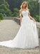 Elegant White Off Shoulder Lace Appliques Tulle Sweetheart A-Line Long Wedding Dresses with Trailing,WGP220