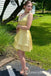 Light Yellow V-neck Layer A-line Graduation Party Short Homecoming Dresses ,QB0722