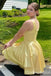Light Yellow V-neck Layer A-line Graduation Party Short Homecoming Dresses ,QB0722