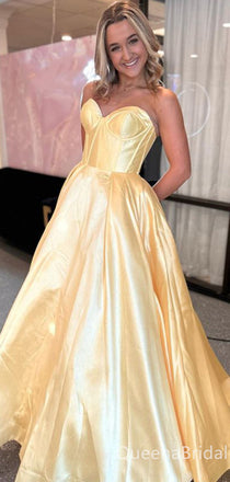 Glamorous Yellow Satin A-line Ball Gown Prom Dress - Strapless Corset Formal Evening Gown, WGP626