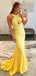 Sexy Unique Yellow Backless Mermaid Long Formal Prom Dresses Evening Gown ,WGP542