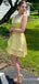 Light Yellow V-neck Layer A-line Graduation Party Short Homecoming Dresses ,QB0722