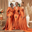 Mismached Orange V Neck Pleats Mermaid Long Cheap Bridesmaid Dresses,BDS0168