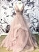 Elegant Sexy Fluffy Plunging Lace Up Back Layer A-line Evening Gown Maxi Long Formal Dresses Prom Dresses with Ruffles,WGP897