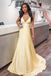 Sexy Light Yellow V Neck A-line Party Dress Long Prom Dresses to Impress ,WGP1624