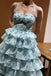 Elegant Light Blue Spaghetti Strap Ruffles  A-Line Pleats Long Prom Dresses,WGP435