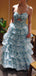 Elegant Light Blue Spaghetti Strap Ruffles  A-Line Pleats Long Prom Dresses,WGP435