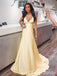 Sexy Light Yellow V Neck A-line Party Dress Long Prom Dresses to Impress ,WGP1624