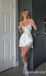 White Spaghetti Straps Sheath Graduation Party Short Homecoming Dresses ,QB0723