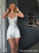 White Spaghetti Straps Sheath Graduation Party Short Homecoming Dresses ,QB0723