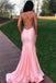 Elegant Pink Mermaid V-neck Spaghetti Straps Long Prom Dress to Impress,WGP1736