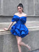 Elegant Royal Blue Bubble Off Shoulder Cheap Short Homecoming Dresses,QB0384