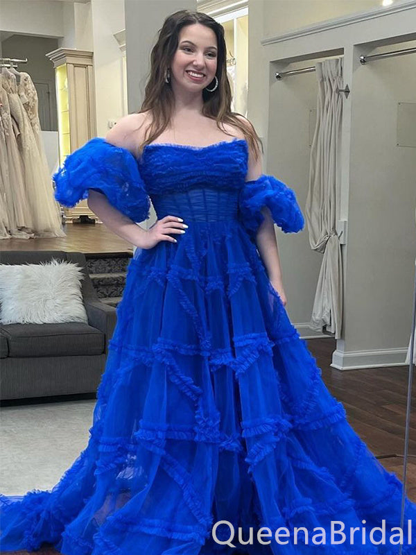 Sexy Bubble Sleeve Straight Neck A-line Party Dress Long Prom Dresses to Impress ,WGP1393