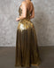 Sexy Golden Yellow A-Line Spaghetti Strap Pleats Long Prom Dresses,WGP436