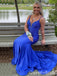 Sexy Royal Blue Spaghetti Straps Plunging V-neck Mermaid Evening Gown Maxi Long Formal Dresses Prom Dresses ,WGP929