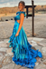 Sexy Blue Layer High Slit Evening Gown Maxi Long Formal Dresses Prom Dresses with Ruffles ,WGP950
