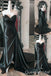 Black Strapless Mermaid V Neck Long Prom Dresses to Impress with Train,WGP1335