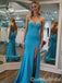 Strapless Blue Beaded Sweetheart Side Slit Mermaid Long Prom Dresses ,WGP1560