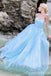 Sexy Spaghetti Straps Blue A-line Mermaid Lace up Back Party Dress Long Prom Dresses to Impress ,WGP1714