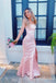 Strapless Light Pink Side Slit Mermaid Long Prom Dresses ,WGP1567