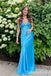 Stunning Blue Spaghetti Straps V Neck Sheath Long Prom Dresses ,WGP1572