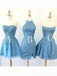 Mismatched Blue Elegant Lace Appliques Graduation Party Homecoming Dresses,QB0668