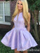 High-end Floral A-line Purple Short Homecoming Dresses with Pleats , QB0568