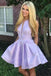 High-end Floral A-line Purple Short Homecoming Dresses with Pleats , QB0568