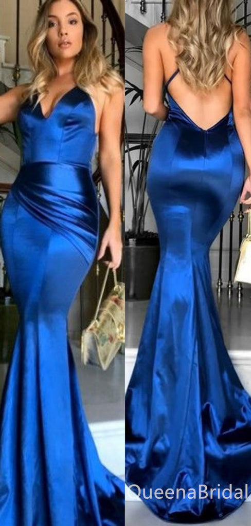 Sexy Spaghetti Straps Open Back Mermaid Evening Gown Long Formal Dresses Prom Dresses ,WGP793