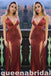 Sparkle Dusty Red Spaghetti Straps Plunging Deep V Neck Evening Gown Maxi Long Evening Party Prom Dresses with Side Slit,WGP1057