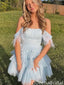 Elegant Spaghetti Strap Off-shoulder A-line Short Mini Homecoming Dress,QB1090