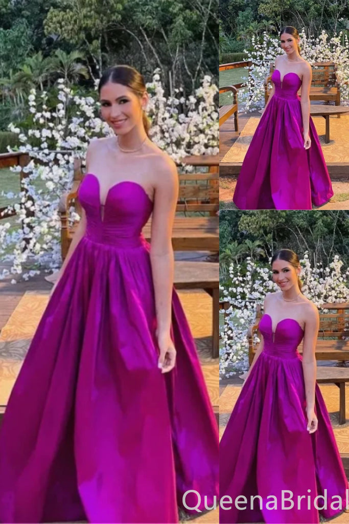 Strapless Sweetheart Hot Pink A-line Evening Gown Maxi Long Evening Party Prom Dresses ,WGP1160