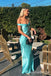 Elegant Blue Off Shoulder Sheath Long Prom Dresses ,WGP1581