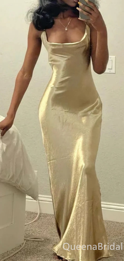 Elegant Champagne Satin Prom Dress -Square Backless Slim Formal Dress, WGP884