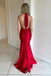 Gorgeous Red Plunging Halter Mermaid Long Prom Dresses  ,WGP1592