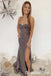 Sexy Silver Mermaid Spaghetti Strap Side Slit Sequins Criss - Cross Back Long Prom Dresses,WGP438