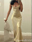 Elegant Champagne Satin Prom Dress -Square Backless Slim Formal Dress, WGP884