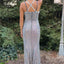 Sexy Silver Mermaid Spaghetti Strap Side Slit Sequins Criss - Cross Back Long Prom Dresses,WGP438