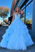 Gorgeous Blue A-line V-neck Spaghetti Straps Long Formal Gown to Impress,WGP1751