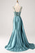 Stunning Dusty Blue Beaded Mermaid Prom Dress - Satin High Slit Formal Evening Gown, WGP543