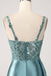 Stunning Dusty Blue Beaded Mermaid Prom Dress - Satin High Slit Formal Evening Gown, WGP543