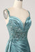Stunning Dusty Blue Beaded Mermaid Prom Dress - Satin High Slit Formal Evening Gown, WGP543