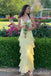 Elegant Light Yellow Sheath Tiered Long Prom Dresses ,WGP1606