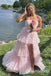 Charming Light Pink Side Slit Strapless Tiered A-line Long Party Dress Long Prom Dresses to Impress ,WGP1432