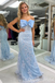 Gorgeous Pink/Blue Strapless Lace Appliques Bow Mermaid Long Prom Dresses ,WGP1626