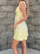 Elegant Yellow V Neck Spaghetti Straps Simple Cheap Short Homecoming Dresses, QB0474